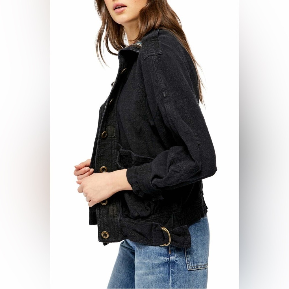 Free People Jayde Safari Line Blend Jacket Small Black